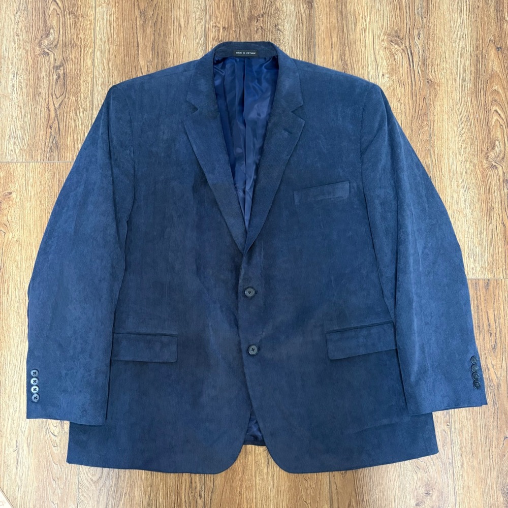 Jones New York Mens Navy Blue Corduroy Blazer Sport Coat 52R Double Vent capsule